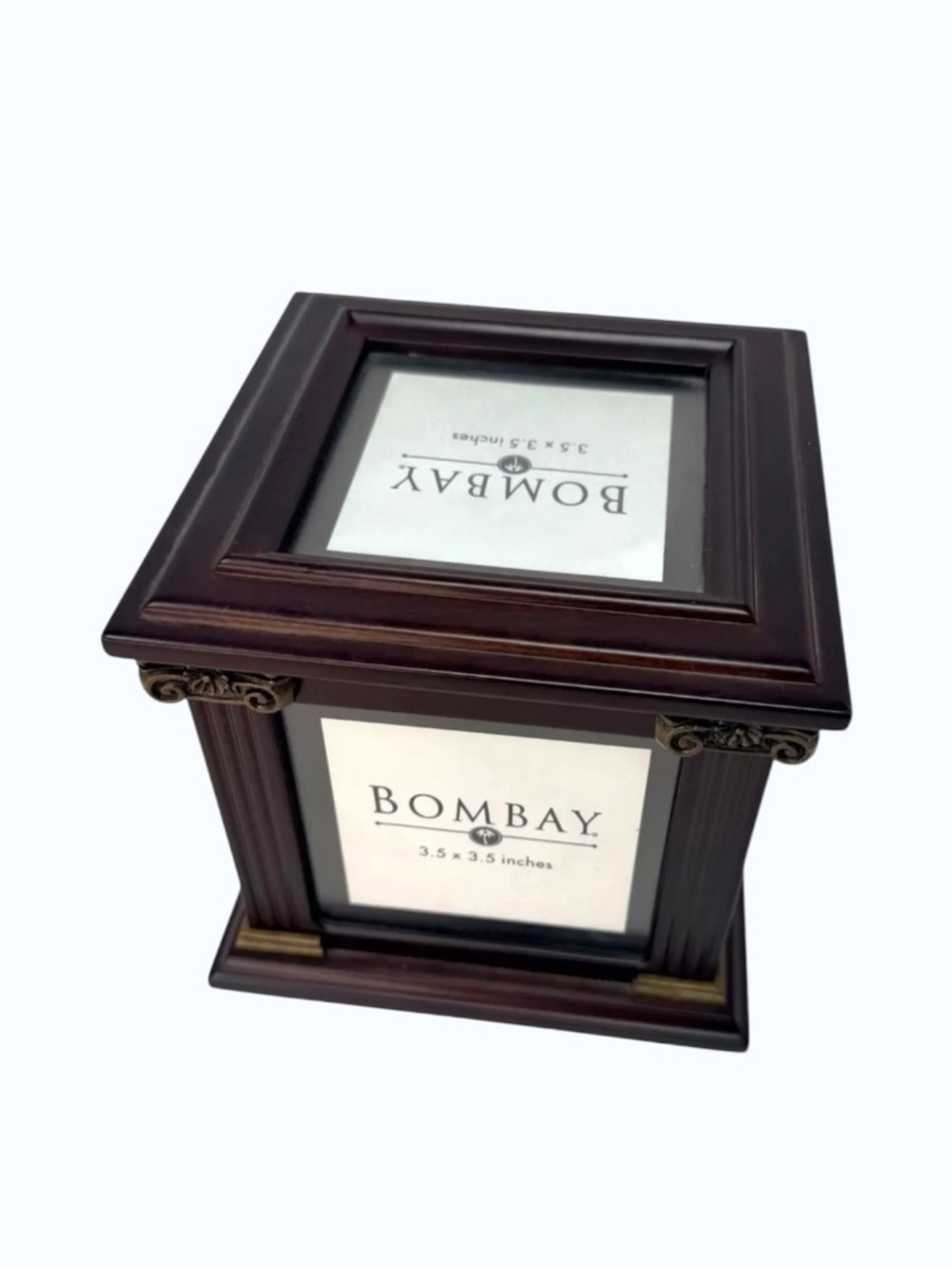 Vintage Bombay Wood Photo Frame Cube Hinged Keepsake Box